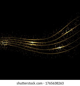 Vector golden light tracing effect. Glowing magic fire trace