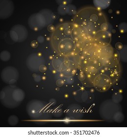Vector golden lights concept abstract on black ambient blurred background. Luxury design. Vector illustration