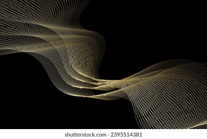 Vector golden line abstract background with wave on a black background for Christmas celebration party, New Year card, wedding, bachelorette party, baby shower party, birthday, casino.