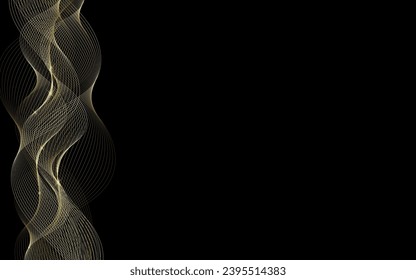 Vector golden line abstract background with wave on a black background for Christmas celebration party, New Year card, wedding, bachelorette party, baby shower party, birthday, casino.