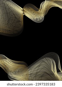 Vector golden line abstract background with gold wave on a black background for Christmas celebration party, New Year card, wedding, bachelorette party, baby shower party, birthday, casino.