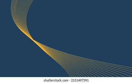 Fondo azul de diseño de onda abstracta de línea dorada vectorial. 