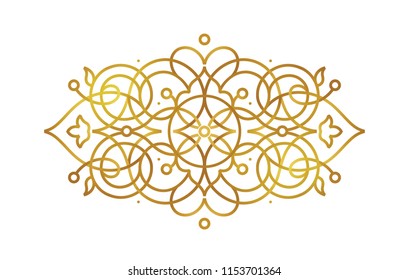 Vector golden line art element for design template. Luxury ornament in Eastern style. Premium floral illustration. Ornate decoration for invitation, card, thank you message, label, badge, tag.