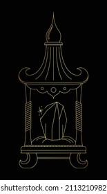 Vector golden line art sketch crystals in chest on black