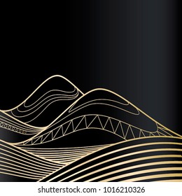Vector golden line mountains illustration on black background