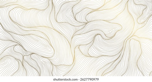 Vector golden line wave on white background. Abstract premium luxury elegant illustration, wavy Japanese ornament, flow water, ocean, organic shape pattern. 
