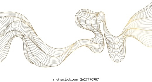Onda de linha dourada vetorial sobre fundo branco. Ilustração elegante de luxo premium abstrato, ornamento ondulado japonês, água de fluxo, oceano, padrão de forma orgânica. 