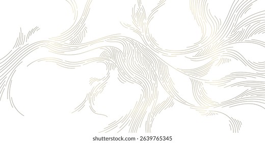 Vector golden line wood texture, wavy abstract luxury pattern. Modern flow art graphic, hair, topographic stroke illustration