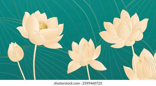 Vector golden linear flower background illustration