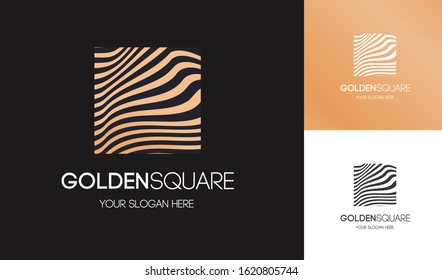 Vector golden linear logo square shape or luxury shop, boutique emblem, minimal premium logotype, gold stamp, simple sign, monogram, elegance label, cafe, hotel, restaurant. Vector 10 eps