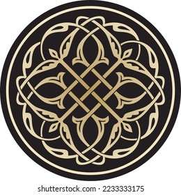 Vector golden linear round Byzantine ornament, knot, rosette. Circle Greek pattern, Drawing of the Eastern Roman Empire. Decoration of the Russian Orthodox Church.
