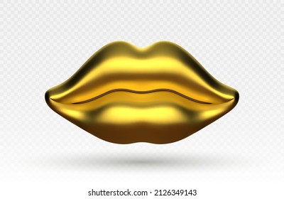 Vector golden lips isolated on transparent background