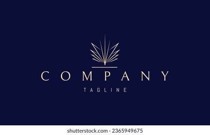 Un logo vectorial dorado con una imagen abstracta de un libro abierto con luz que brilla desde él.