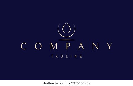 A vector golden logo with an abstract image of a drop in the center of a ring in a linear style.