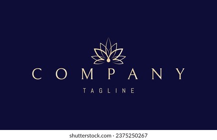 A vector golden logo with an abstract image of a flower bud with a drop flowing from it.