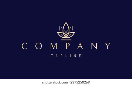 A vector golden logo with an abstract image of a flower bud with a drop flowing from it.