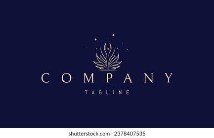 A vector golden logo with an abstract image of a female silhouette against a background of leaves, personifying beauty and a healthy lifestyle.