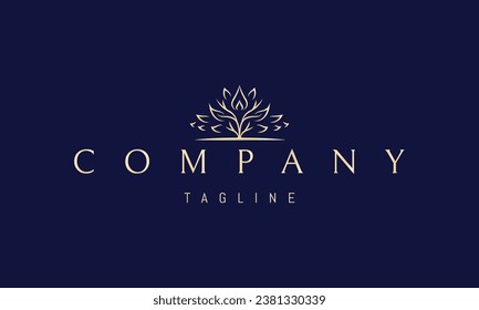 A vector golden logo with an abstract image of a branchy tree with a drop in the middle.