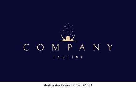 A vector golden logo with an abstract image of a fountain of stars with a moon at the base.