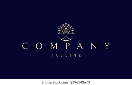 A vector golden logo with an abstract image of a girl in the lotus position in the form of a tree.