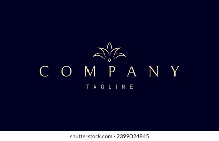 A vector golden logo with an abstract image of a flower with large petals and a drop at the bottom.