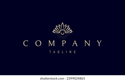 A vector golden logo with an abstract image of petals in the form of sun rays and a moon at the base.