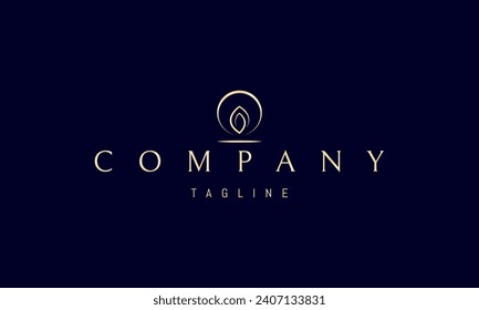 Logotipo vectorial dorado con una imagen abstracta de una hoja en un círculo en un estilo lineal.