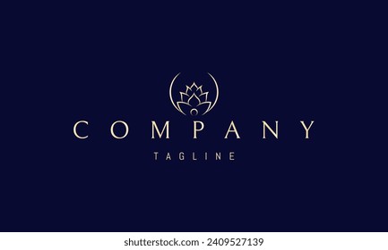 Vector golden logo with an abstract image of a lotus flower in a semicircle.