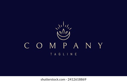 Vector golden logo with an abstract image of the moon with three leaves.