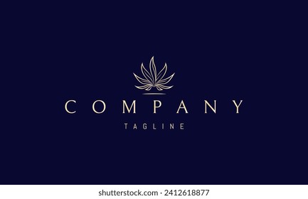 A vector golden logo with an abstract image of cannabis leaves in the form of a blazing fire.