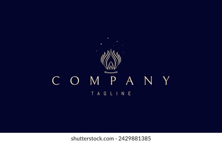 A vector golden logo with an abstract image of a candle flame surrounded by leaves.