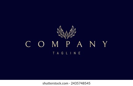 A vector golden logo with an abstract image of a drop with two branches with leaves in the form of wings.