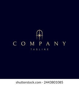 A vector golden logo with an abstract image of a shining star against the backdrop of an arched passage.