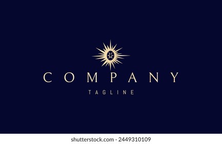 Un logotipo dorado de Vector con una Imagen abstracta de un diamante que brilla como el sol.