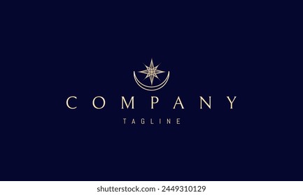 A vector golden logo with an abstract image of the moon with a star above it.