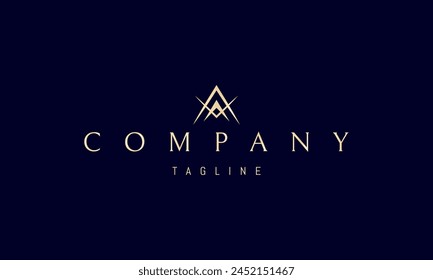 A vector golden logo with an abstract image of a mountain and an arrowhead in the form of the letter A.