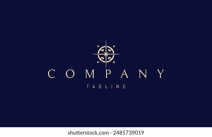 A vector golden logo with an abstract image of a compass with a star in the center.