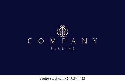 Vector golden logo with an abstract image of a brain with a tree and leaves inside.