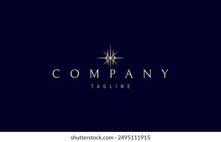 Vector golden logo with an abstract image of a shining star on a sharp pattern background.