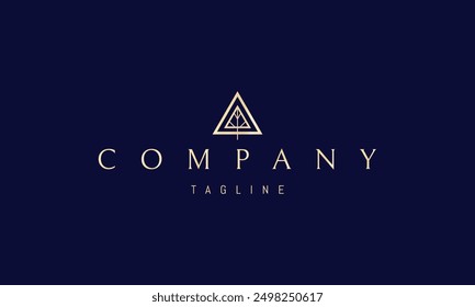 Vector golden logo with an abstract image of a pine tree in the form of a house.