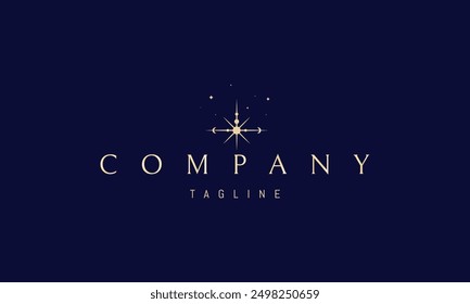 Vector golden logo with an abstract image of a shining star in the form of an alchemical symbol.