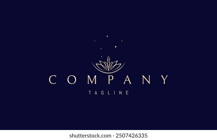 Vector golden logo with an abstract image of a beautiful girl in a blossoming lotus flower.