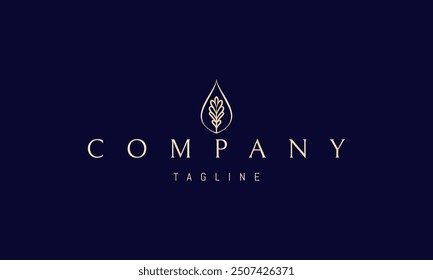 Vector golden logo with an abstract image of a drop with an oak leaf inside.