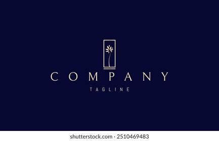 Vector golden logo with an abstract image of a flower on a high stem.