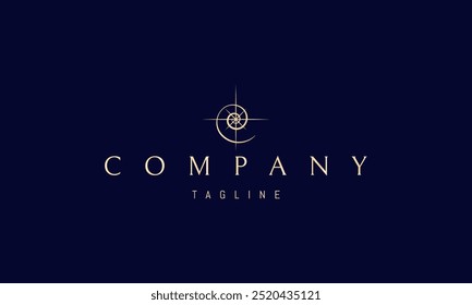 Vector golden logo with an abstract image of a shining star on a spiral background.