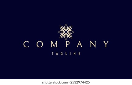 Logotipo dourado vetorial com uma imagem abstrata de um padrão floral em um estilo linear.