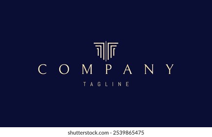 Logotipo dourado vetorial com uma imagem abstrata de colunas gregas na forma de um escudo.
