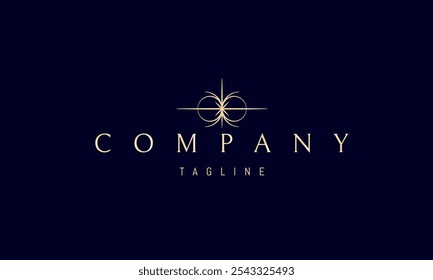 Logotipo dourado vetorial com uma imagem abstrata de uma estrela na forma de um campo magnético.