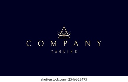 Vector golden logo with an abstract image of the moon with rays in a triangle.