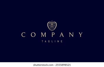 Vector golden logo with an abstract image of a leaf in the shape of a heart.